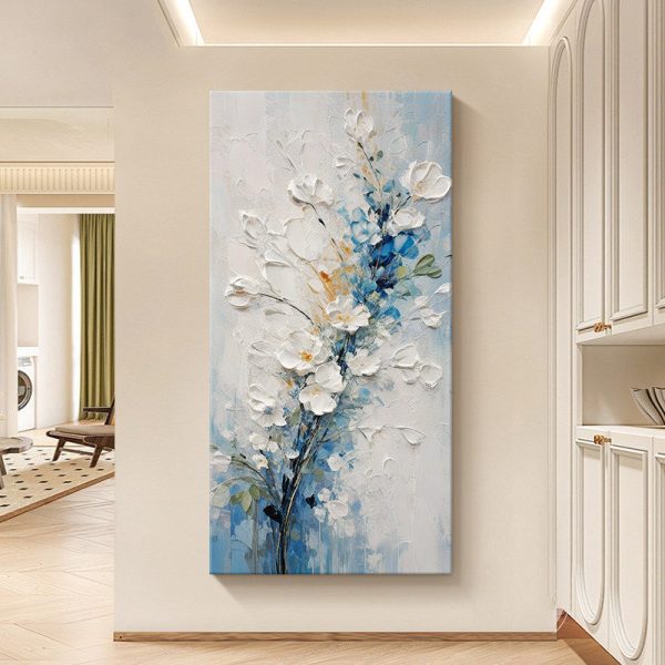 Hand-Painted Floral Oil Painting, Modern Cream Texture Wall Art