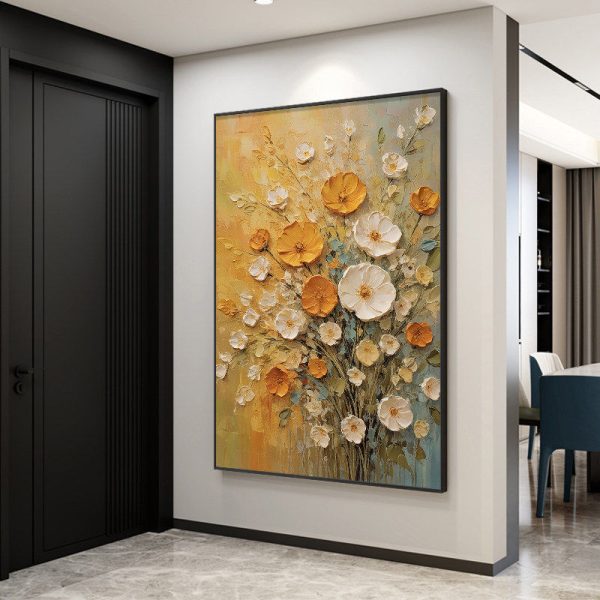 Modern Minimalist Hand-Painted Oil Painting Floral Wall Art