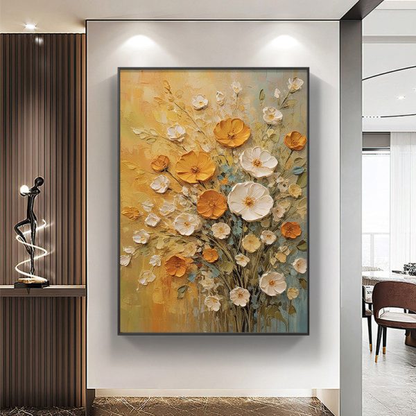 Modern Minimalist Hand-Painted Oil Painting Floral Wall Art
