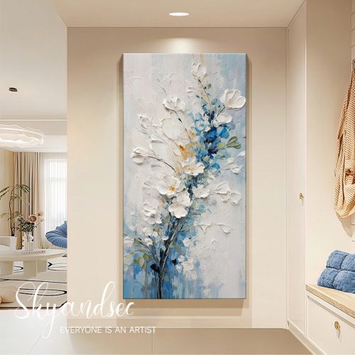 Hand-Painted Floral Oil Painting, Modern Cream Texture Wall Art